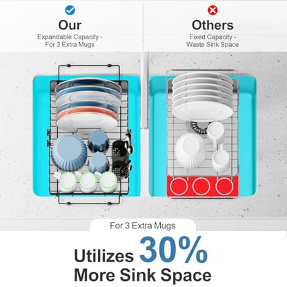 Dish Drying Rack Over the Sink - Expandable Drainer with Cup Holder | Twist-Lock Adjustment, Removable Utensil Holder, Handles with Non-Slip Beads, Rust-Resistant, Space-Saving for Kitchen