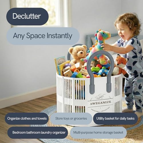 Collapsible Laundry Basket with Handles, 40L Foldable Clothes Hamper Folds 3cm Flat, Space Saving for Apartment, Dorm, RV, Small Spaces, Portable Grocery Tote - color: White