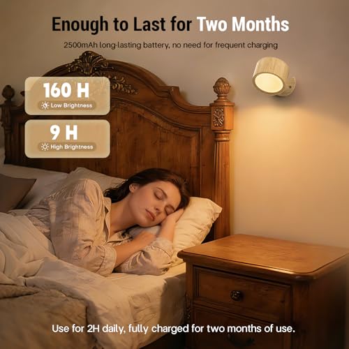 LED Wall Sconces, 160H Battery Life, Rechargeable Cordless Mounted Lights, 3 Color & 4 Brightness Level & 360°Rotate Magnetic Ball & Touch or Remote, for Reading Bedroom (Wood) - color: Wood