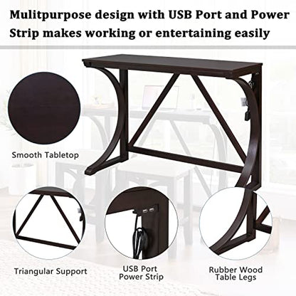 RuiSiSi 3 Piece Counter Height Dining Set, Farmhouse Kitchen Table Set with USB Port and 2 Upholstered Stools, Breakfast Nook Set for Kitchen, Dining Room, Living Room, Espresso - color: Espresso