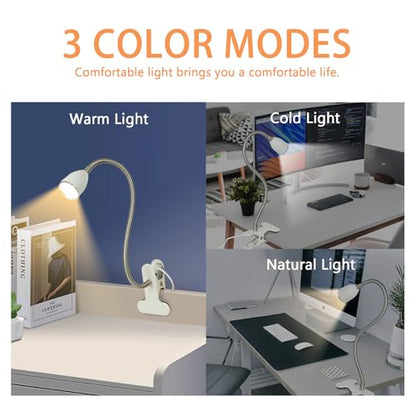 Desk lamp Eye-Caring Table Lamps, 360°Rotation Gooseneck Clip on Lamp Reading Light, Portable Reading Book Light, Clamp Light, Study Desk Lamps for Bedroom and Office Home Lighting (White with Dimme) - color: White with Dimmer