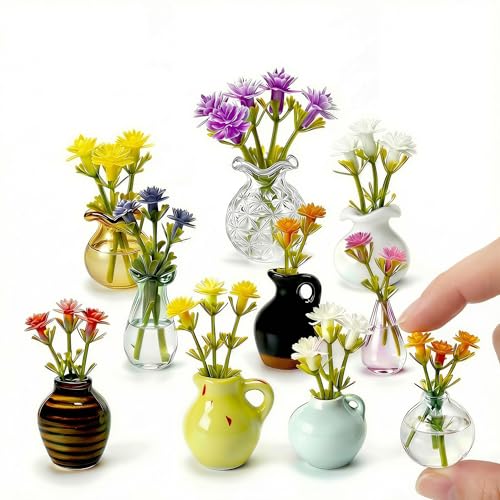 Hand-Blown Mini Vase Magnets for Fridge, Set of 10 Artisan Glass & Ceramic Bud Vases, Each One Unique, Tiny Garden Decor Gift for Mom, Teachers & Coworkers - color: Glass & Ceramic