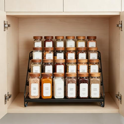 Black Tiered Spice Shelf Organizer 1 Pack | 4 Tier Countertop Spice Rack, Depth Adjustable Seasoning Organizer, Spice Shelf for Countertop, Cabinet