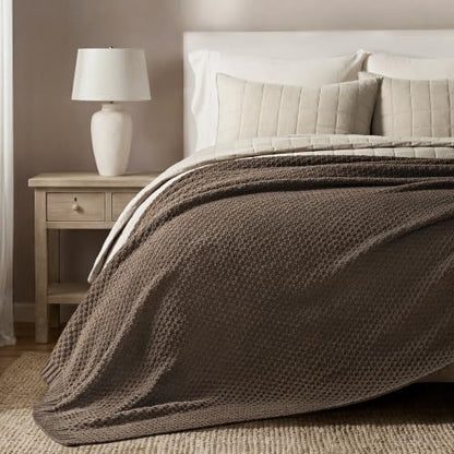 EVERGRACEHOME Chunky Chenille Knit Throw Blanket, 90 x 90, Cocoa Brown | Sculpted Moss Stitch, Chic Modern Farmhouse, All-Season Warmth, OEKO-TEX® Certified, Oversized Queen for Couch, Bed, Sofa - color: Cocoa Brown, size: 90" X 90"