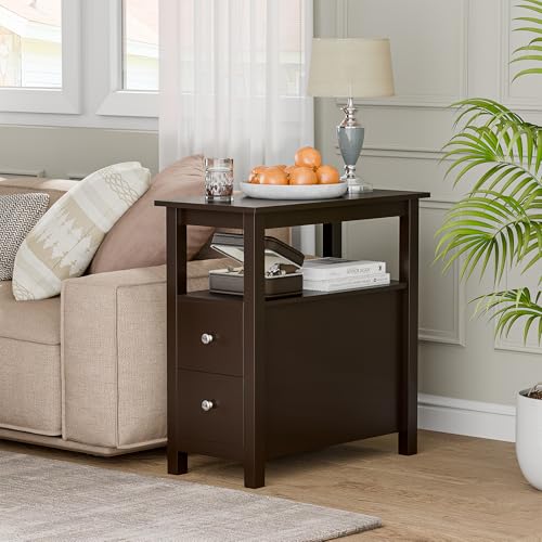 ZENY Narrow End Table Side Table with Drawer and Open Shelf Sofa Table for Living Room Bedroom, Small Table for Bedside, Espresso - color: Espresso
