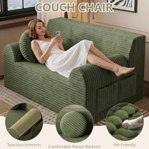 42" Boneless Oversized Chair with Side Pocket, Sofa Small Single Couch in a Box, Deep Seating Boneless Chair for Bedroom Living Room Office Apartment, No Assembly, Green - color: Green, size: 42'' Style 3
