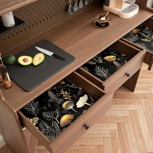 Dark Mushroom Wallpaper Peel and Stick 17.5" x 197",Black Gold | Self Adhesive/Removable/Waterproof/Thick Vinyl Contact Paper for Bathroom Bedroom Shelf Cabinet Drawer,Prepasted,Easy Peel - color: Black Gold, size: 17.5" x 197"