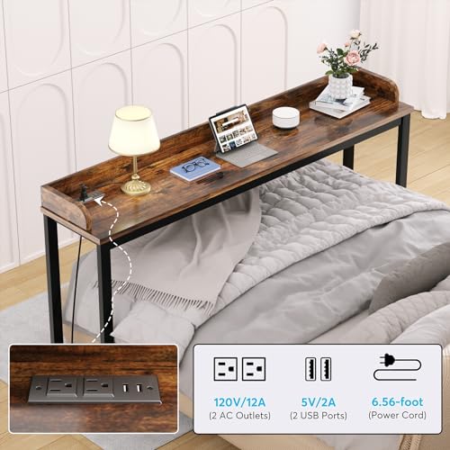 Ytaoka 70.8" Standing Desk with Charging Station, Extra Long Desk on Wheels for Standing and Sitting, Sofa Table Behind Couch with Power Outlets and USB Ports, Easy Assembly, Walnut - color: 70.86" Walnut
