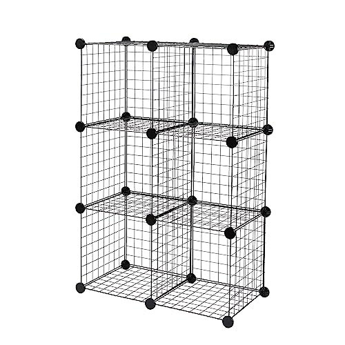 Amazon Basics 6-Cube Wire Grid Stackable Storage Organizer, Metal Shelving Unit, No-Tool Assembly, 26"W x 38"H x 12.6"D, Black - color: Black