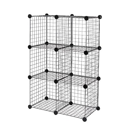 Amazon Basics 6-Cube Wire Grid Stackable Storage Organizer, Metal Shelving Unit, No-Tool Assembly, 26"W x 38"H x 12.6"D, Black - color: Black