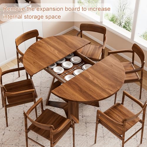 43.3"-59" Extendable Round Oval Dining Table for 4-8 with Storage Shelf | Modern Kitchen Oval Dining Table with Removable Leaves,Space Saving Extendable Table Wood Base for Kitchen Living Room Walnut - color: Walnut Style 3
