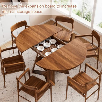 43.3"-59" Extendable Round Oval Dining Table for 4-8 with Storage Shelf | Modern Kitchen Oval Dining Table with Removable Leaves,Space Saving Extendable Table Wood Base for Kitchen Living Room Walnut - color: Walnut Style 3