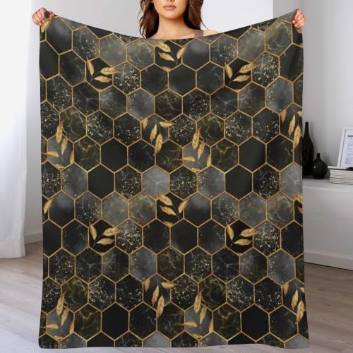 Marble Throw Blanket Black Honeycomb Grid Golden Leaves Pattern Soft Lightweight Warm Plush Blankets for Sofa Bedroom 40"x50" - color: Marble-10, size: 40"x50"