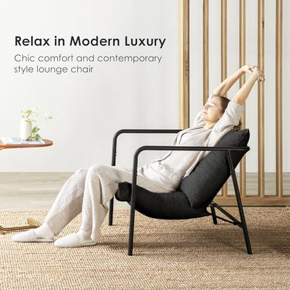 Mellow Wyn Sling Accent Chair with Arms/Casual Home Metal Framed Armchair with Plush Foam Cushions - color: Black