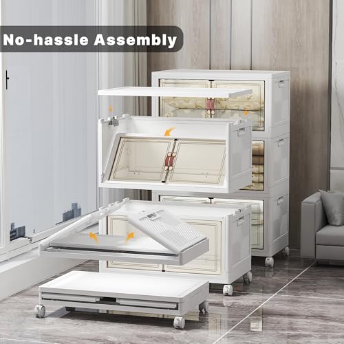 Stackable Storage Bins, 672QT Collapsible Drawers with 2 Lids | Large Capacity, Magnetic Door, Stack Lock, Rolling Wheels, Foldable Design, Organizers and Storage for Bedroom Dorm Garage - color: White-112qt, size: 6Pack with 2 top lids