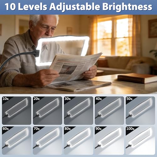 Magnifying Glass w/Light for Seniors Elderly Reading Full Page Diamond Painting, Magnifier w/Dimmable LED Desktop Lamp, Hands Free Magnifier for Crafts Arts Sewing Close Work
