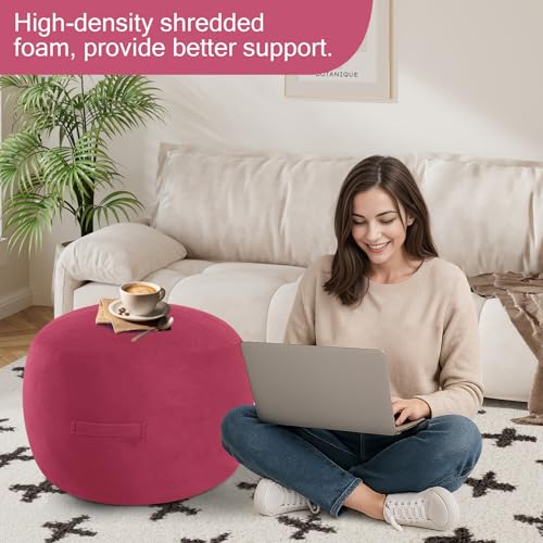 MeMoreCool Round Pouf Ottoman Foot Rest 20x15 Inches, Burgundy | Wine Red Round Pouf Footstool, Soft Foam Stuffed Circle Foot Rest for Living Room - color: Striped Magenta