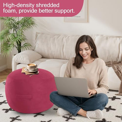 MeMoreCool Round Pouf Ottoman Foot Rest 20x15 Inches, Burgundy | Wine Red Round Pouf Footstool, Soft Foam Stuffed Circle Foot Rest for Living Room - color: Striped Magenta