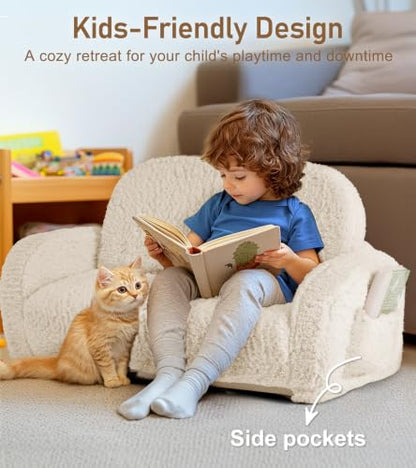 little dove 2-in-1 Sherpa Fold Out Kids Couch, Extra Wide Comfy Kid Chair, Convertible Kids Sofa, Foldable Kid Couch with High Density Foam for Boys & Girls, Beige - color: Beige