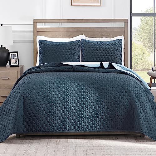 Exclusivo Mezcla Ultrasonic Reversible Full Queen Quilt Bedding Set and Lightweight Reversible Queen Comforter Set Bundle