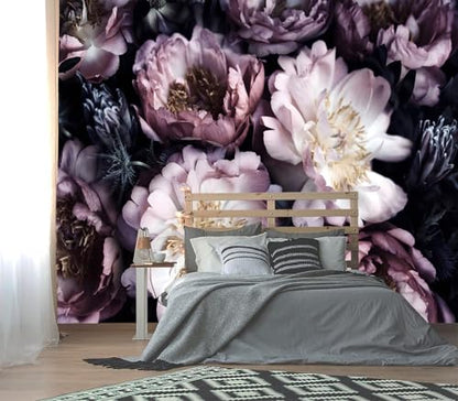 XMPMBM-Purple Peony Floral Fabric Wallpaper Living Room Bedroom Bathroom wall Mural-W 88" X H 59"（36 Square Foot） - color: X35, size: 88"x59"
