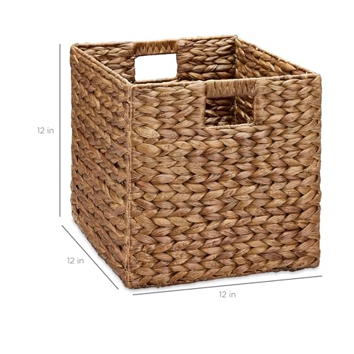 Best Choice Products 12x12in Pack of 5 Cube Storage Baskets, Water Hyacinth Multipurpose Collapsible Organizers, Handwoven Laundry Totes for Laundry, Living Room, Kids Room & Nursery - Chestnut - color: Chestnut, size: 12x12in