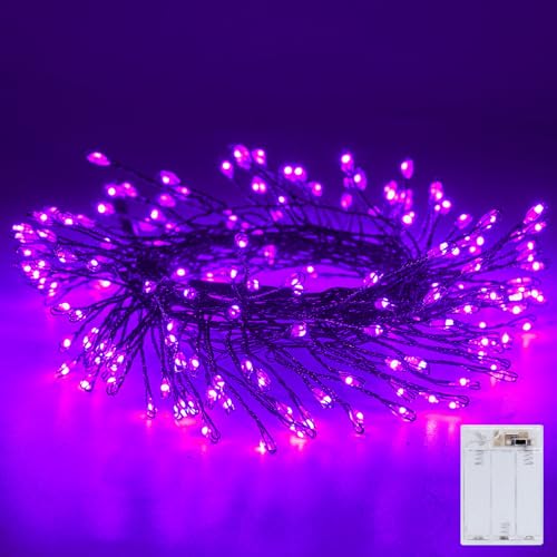 Fairy Lights Battery Operated, Twinkle String Lights Waterproof Silver Wire 5 Feet 60 Led Firecracker Starry Lights for DIY Wreath Home Party Bedroom Mason Jar Indoor Halloween Decoration, Purple - color: Purple