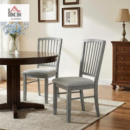 HOMCOM Farmhouse Dining Chairs Set of 2 Rubberwood Legs, Rustic Gray | Upholstered Linen Fabric, Kitchen Chairs, for Kitchen, Dining Room - color: Rustic Gray