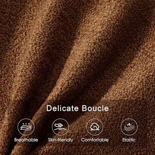 63" Bedroom Bench, Upholstered Entryway Bench, Modern End of Bed Ottoman with Solid Wood Legs and Adjustable Foot Pegs for Entryway, Dining Room and Living Room (Rust Brown Boucle) - color: Rust Brown Boucle, size: 63"