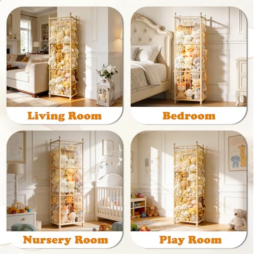 Stuffed Animal Storage,Large Wooden Toy Organizer,Anti-Tip Design,Easy Assembly - size: 53.9*15.7*15.7 IN*2