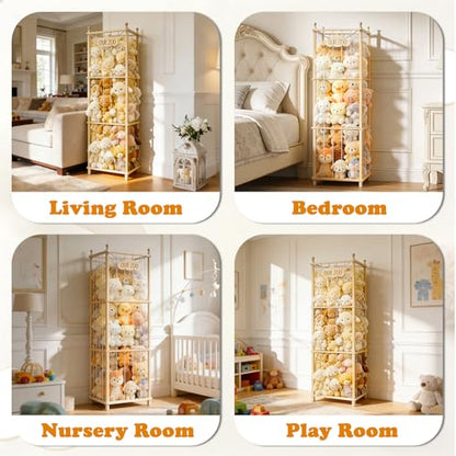 Stuffed Animal Storage,Large Wooden Toy Organizer,Anti-Tip Design,Easy Assembly - size: 53.9*15.7*15.7 IN*2