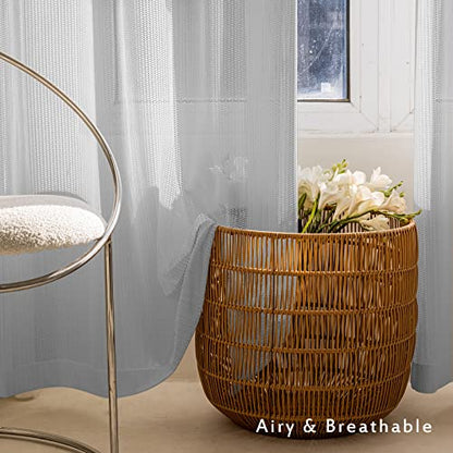 Jacquard 2 Panels Set Sheer Curtains 84 inch Length, Semi Sheer Grommet Solid Casual Soft Voile Drapes with Light Filter Window Treatments for Bedroom Living Room, Light Gray, 52" W x 84" L | Jacquard Semi Sheer Grommet Solid Casual Soft Voile Drapes with