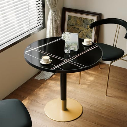 31.5'' Tulip Table, Round Dining Table with Sintered Stone Tabletop | Black Aluminum Alloy Edge & Gold Pedestal, Bistro Table for Dining Room/Café/Small Spaces/Restaurant (Black Gold Vein) - color: Black Gold Vein (Black Edge), size: Round