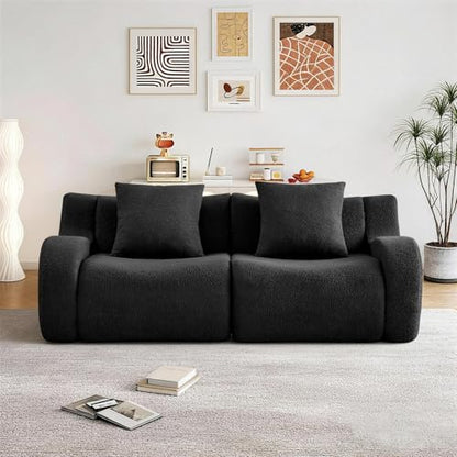 81.7" Loveseat Sofa, No Assembly, Streamlined Design, Modern Small Couch with Plush Teddy Fabric for Living Room, Bedroom, Apartment, Home Office (Black) - color: Black02, size: 2 Seat