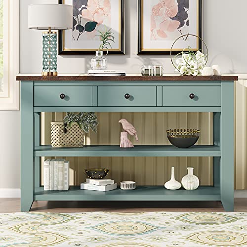 Modern Console Table, Wood Sofa Table with 3 Drawers and 2 Shelves, Sideboard Buffet Table for Entryway/Living Room/Bedroom/Hallway (Green) - color: Green