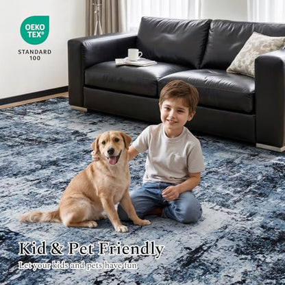 Rugflix 2x3 Entrance Rugs, Washable Navy Blue Dark Entry Small Rug | Stain-Resistant; Low Pile; Non-Slip; Modern Abstract; Black Small Carpet for Entryway Kitchen Bathroom Bedroom - color: 01-ocean Blue, size: 2' x 3' (Rectangular)