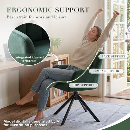 EALSON Comfy Velvet Desk Chair Modern Computer Task Chair no Wheels Swivel Accent Chair with Mid Back Arm Chair for Living Room/Bedroom/Home Office(Green) - color: Dark Green