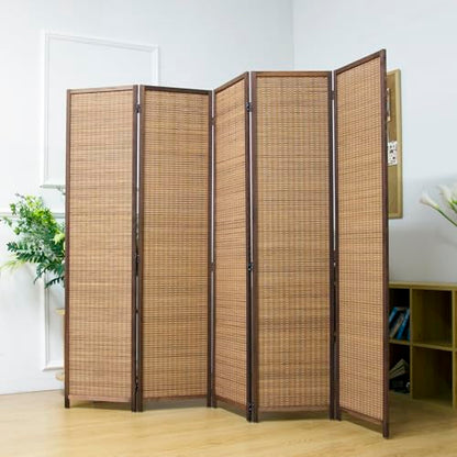 5 Panel Bamboo Room Divider Screen,5.6 FT Tall Bamboo Divider Folding Privacy Screen,Freestanding Panel Divider for Room Seperation,Brown - color: Brown, size: 5 Panel