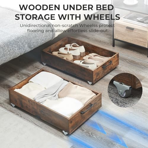 2-Pack Under Bed Storage Drawers Organizer with Wheels, Brown | 58L total capacity, 80 lb per Drawer, Fits 6 in Bed Clearance, Rolling Drawers for Shoes, Clothes, Linens, Toys - color: Brown