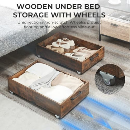 2-Pack Under Bed Storage Drawers Organizer with Wheels, Brown | 58L total capacity, 80 lb per Drawer, Fits 6 in Bed Clearance, Rolling Drawers for Shoes, Clothes, Linens, Toys - color: Brown