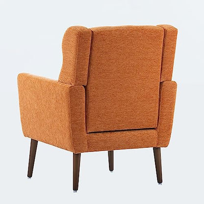 Accent Chair, Living Room Chairs with Solid Wood Legs & Pillow | Chairs Living Room with High Tufted Backrest, Reading Chair for Bedroom/Office, Chenille Fabric - color: Orange