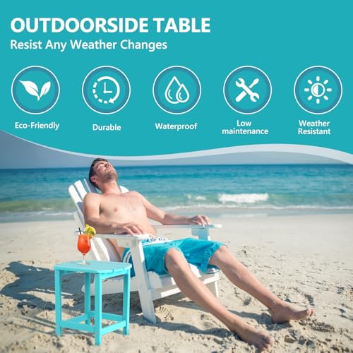 Hdpe Outdoor Adirondack Side Table, Wooden Textured, Aruba Blue | Bathroom and Indoor, Maintenance & Weather Resistant, End TableSet for Patio, Garden, Backyard, 18.6×14.17×18.18 in - color: Aruba Blue