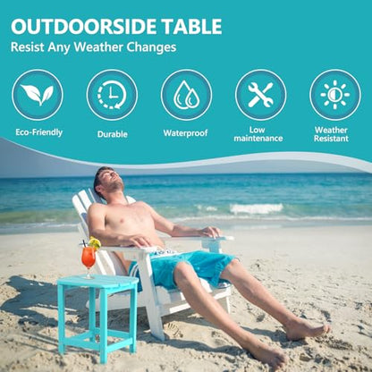 Hdpe Outdoor Adirondack Side Table, Wooden Textured, Aruba Blue | Bathroom and Indoor, Maintenance & Weather Resistant, End TableSet for Patio, Garden, Backyard, 18.6×14.17×18.18 in - color: Aruba Blue