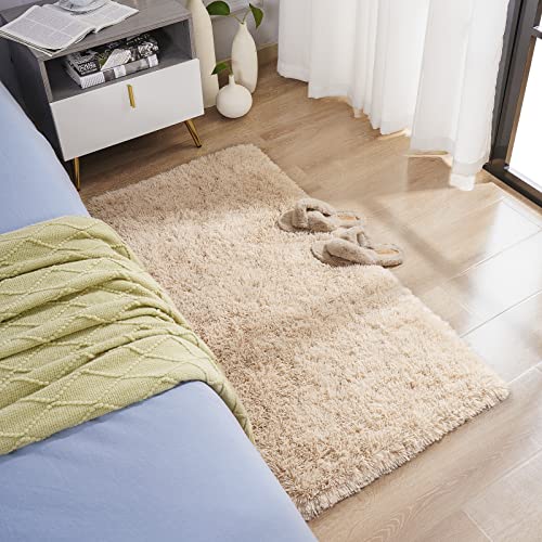 BENRON Fluffy Runner Rugs 2x4, Soft Runners for Bedroom Hallyway Light Tan | Modern Washable long Rugs for Entryway Kitchen Dorm, Throw Area Rug for Kids Girls Room Decor, Non Slip Indoor Plush rug - color: Light Tan, size: 2' x 4' (Runner)