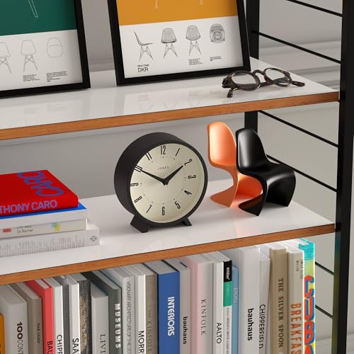JONES CLOCKS® Venus Desk Clock | Modern Round Design | Black | Stylish Retro Look for Shelf, Table, Mantel or Bedside - color: Black