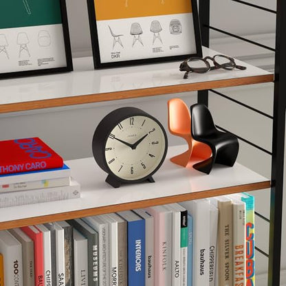 JONES CLOCKS® Venus Desk Clock | Modern Round Design | Black | Stylish Retro Look for Shelf, Table, Mantel or Bedside - color: Black
