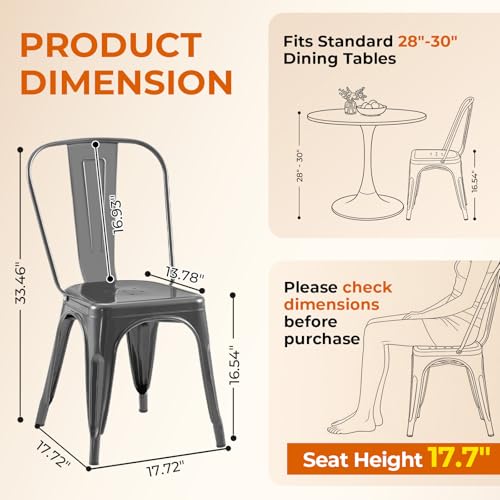 Metal Kitchen Chairs Set of 4 Deepspace Grey Color | Industrial Stackable Metal Chairs,for Kitchen Dining Rooms Cafes Restaurant Outdoor - color: Deepspace Grey