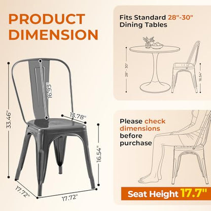 Metal Kitchen Chairs Set of 4 Deepspace Grey Color | Industrial Stackable Metal Chairs,for Kitchen Dining Rooms Cafes Restaurant Outdoor - color: Deepspace Grey