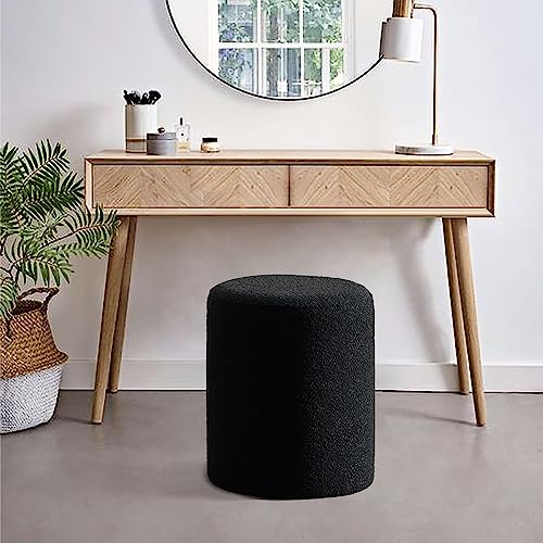 Modern Round Ottoman with Soft Padded Seat, Multifunctional Vanity Stool for Makeup, Upholstered Footrest Stool Ottoman Foot Stool for Living Room, Bedroom - color: Black