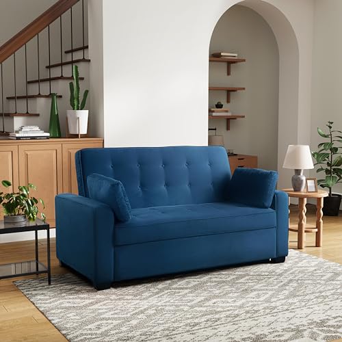 Serta Ainsley 72.6" Convertible Sleeper Sofa, Queen Size, Dreamcoil Comfort, Soft Velvet Fabric, Navy - color: Navy Blue, size: Queen Sofa